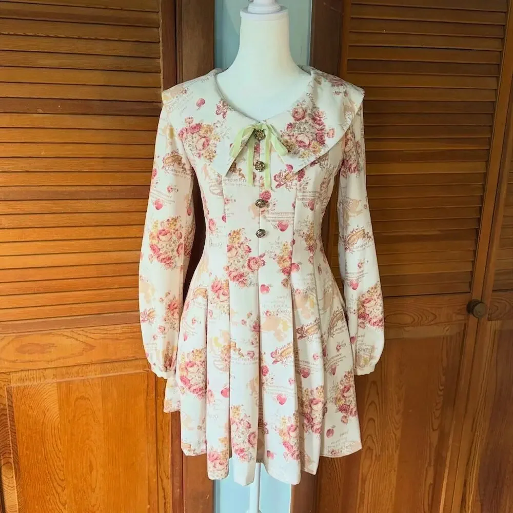 Liz Lisa J-fashion Gyaru Himekaji Victorian Rose Ivory Lace-Up Back Dress XS - Picture 1 of 11
